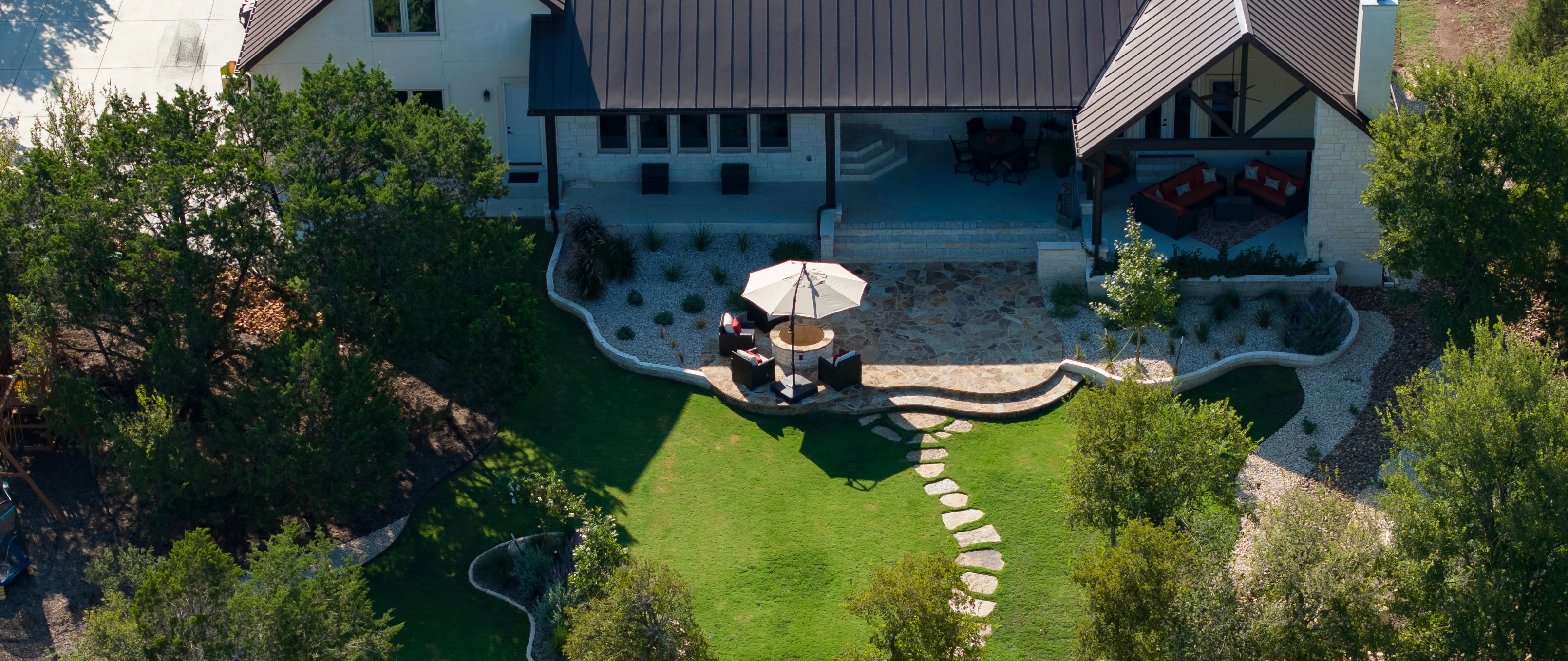Thick, healthy grass with shrubs and flowers in Garden Ridge, TX.