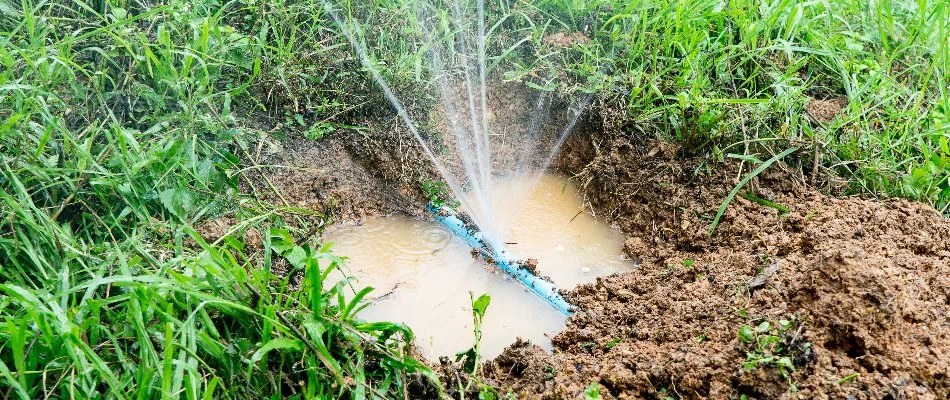 Water line break of an irrigation system in New Braunfels, TX.