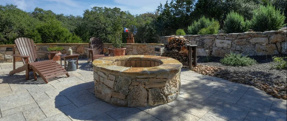 Property with circular fire pit in New Braunfels, TX.