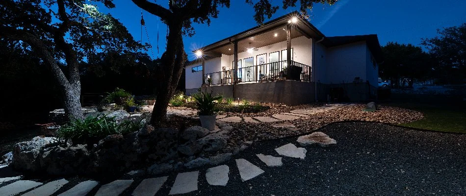 Pathway with outdoor lighting in New Braunfels, TX.